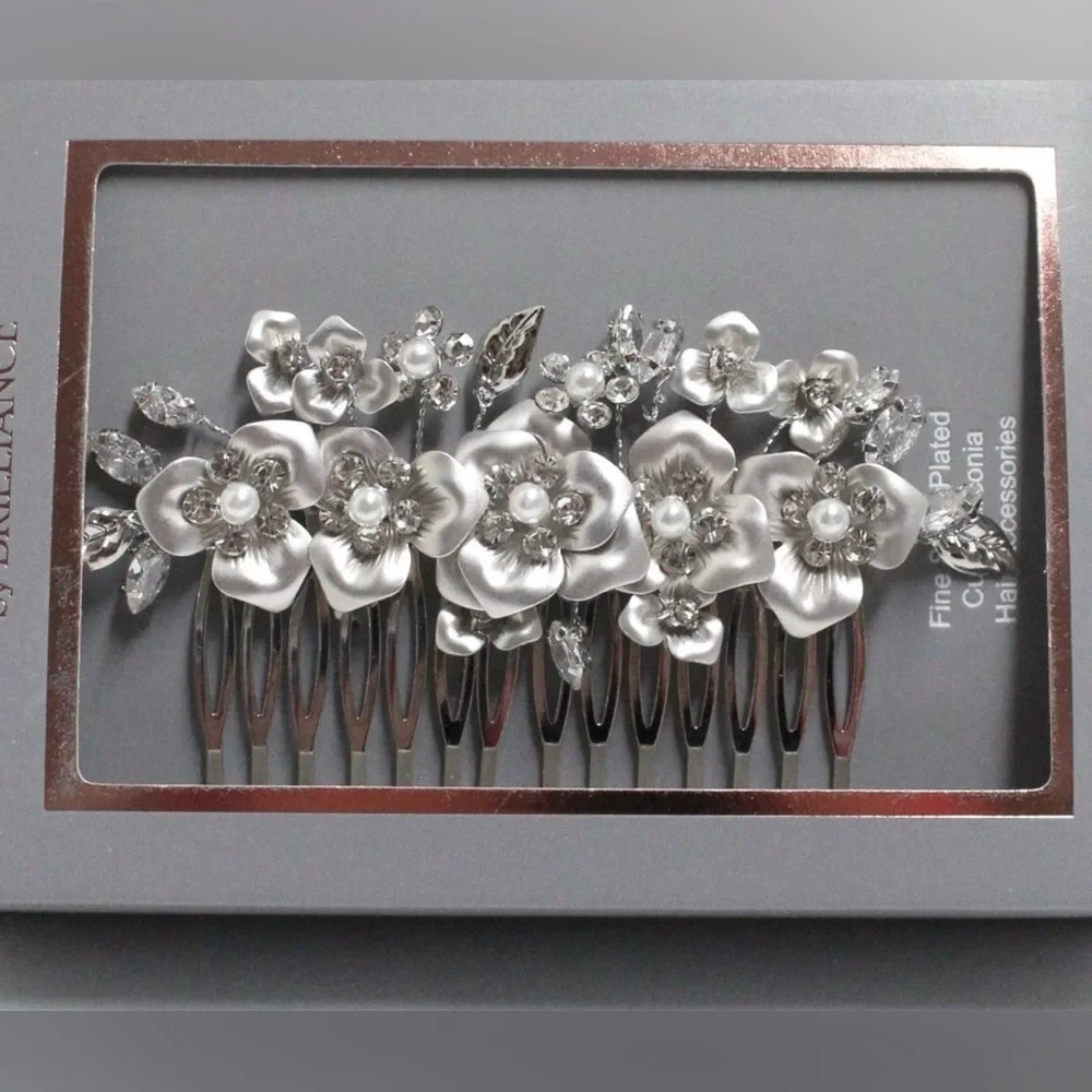 Believe by Brilliance Fine Sliver Plated Hair Comb with Genuine Cubic Zirconi...